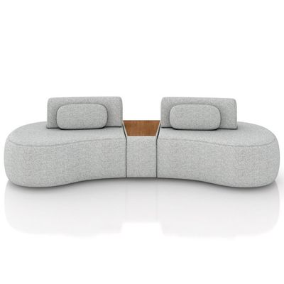 Sofá 4 Lugares Orgânico Para Sala Living Com Puff 302cm Vasti M03 Linho Cinza - Lyam Decor