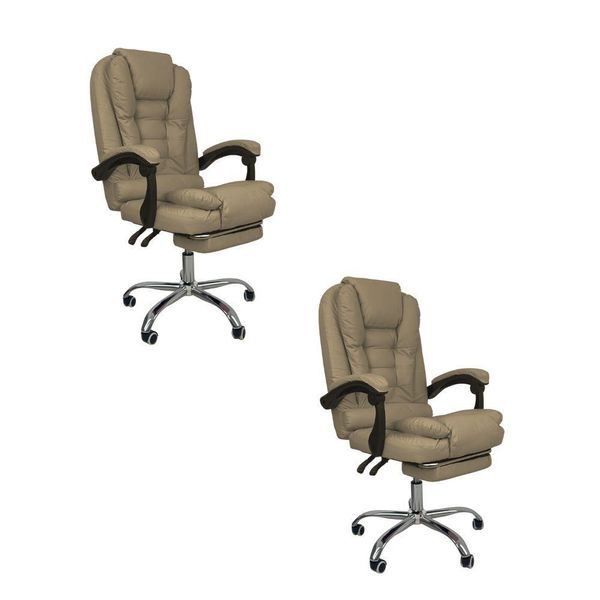 Kit 2 Cadeiras De Escritório Presidente Soft Ergonômica Apoio Para Pés Bege