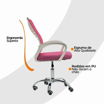Kit 4 Cadeiras De Escritorio Esteirinha Mesh Ergonomica - Rosa