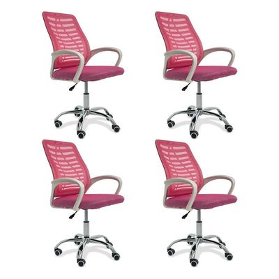 Kit 4 Cadeiras De Escritorio Esteirinha Mesh Ergonomica - Rosa
