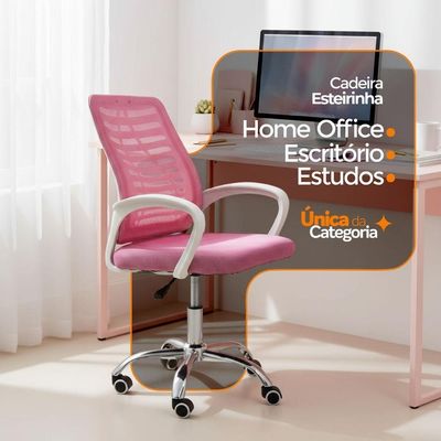 Kit 4 Cadeiras De Escritorio Esteirinha Mesh Ergonomica - Rosa