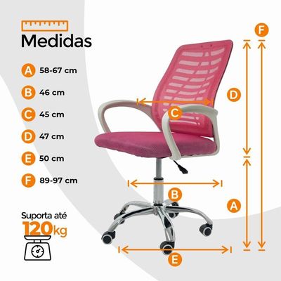 Kit 4 Cadeiras De Escritorio Esteirinha Mesh Ergonomica - Rosa