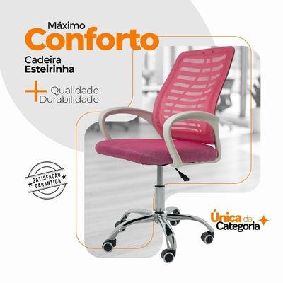 Kit 4 Cadeiras De Escritorio Esteirinha Mesh Ergonomica - Rosa