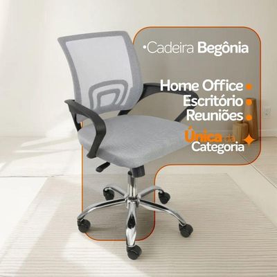 Kit 4 Cadeiras Escritório Oficial Begônia Ergonômico Cinza