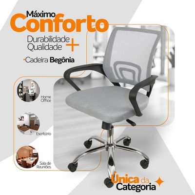 Kit 4 Cadeiras Escritório Oficial Begônia Ergonômico Cinza