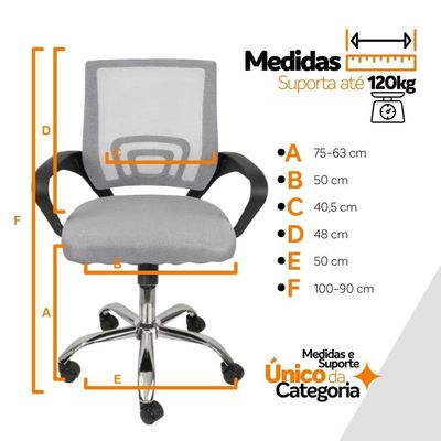 Kit 4 Cadeiras Escritório Oficial Begônia Ergonômico Cinza