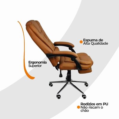 Kit 2 Cadeiras De Escritório Presidente Soft Ergonômica Apoio Para Pés Marrom