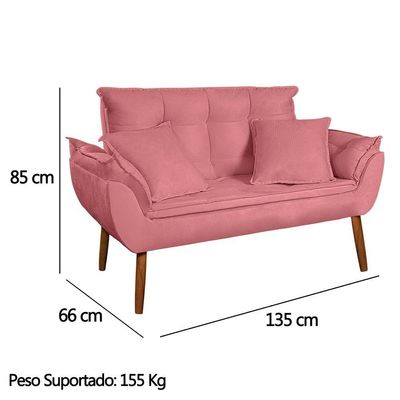 Kit Poltrona Decorativa Namoradeira 2 Puffs Quadrado E 2 Almofadas Suede - Lm Decor Rose