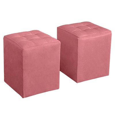 Kit Poltrona Decorativa Namoradeira 2 Puffs Quadrado E 2 Almofadas Suede - Lm Decor Rose