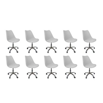Kit 10 Cadeiras Office Base Cromada Com Rodizio Giratória Saarinen Branco