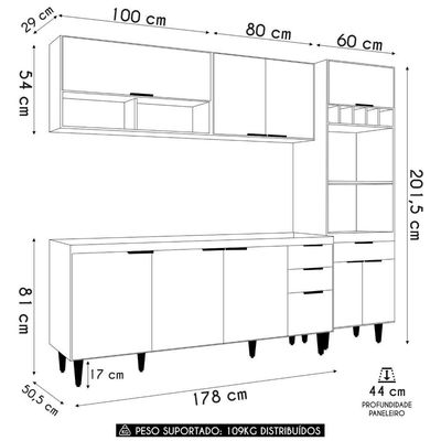 Armário De Cozinha Cp02 Para Pia 180cm Pérola Z34 Branco - Mpozenato