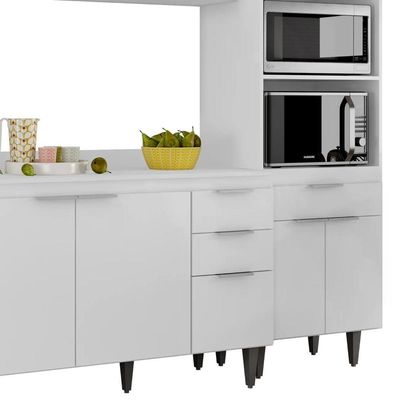 Armário De Cozinha Com Tampo Cp02 240cm Pérola Branco Z34 - Mpozenato