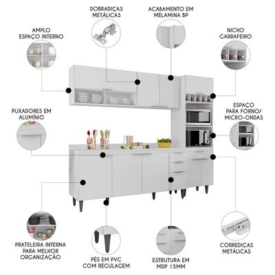 Armário De Cozinha Com Tampo Cp02 240cm Pérola Branco Z34 - Mpozenato