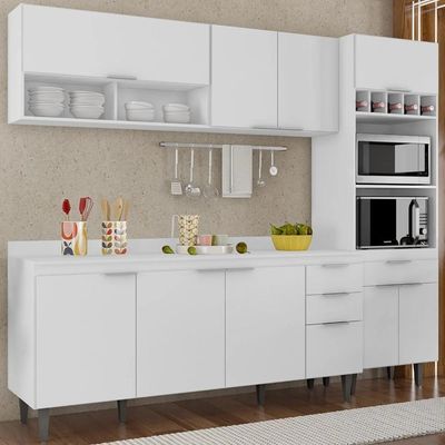 Armário De Cozinha Com Tampo Cp02 240cm Pérola Branco Z34 - Mpozenato