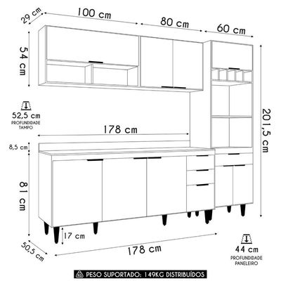 Armário De Cozinha Com Tampo Cp02 240cm Pérola Branco Z34 - Mpozenato