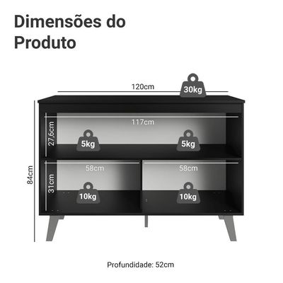 Balcão De Cozinha 120 Cm 2 Portas Com Pés Preto Nice Madesa Preto