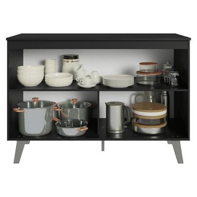 Balcão De Cozinha 120 Cm 2 Portas Com Pés Preto Nice Madesa Preto