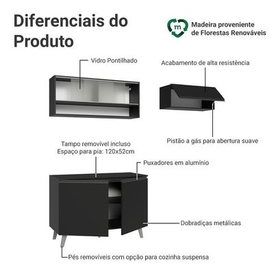 Armário De Cozinha Compacta 200 Cm Preto Nice Madesa 09 Xa Preto