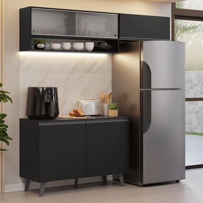 Armário De Cozinha Compacta 200 Cm Preto Nice Madesa 09 Xa Preto
