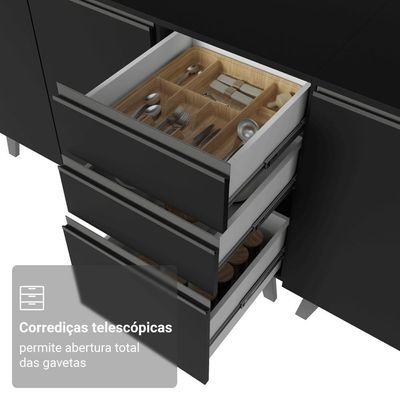Armário De Cozinha Compacta 200 Cm Preto Nice Madesa 09 Xa Preto