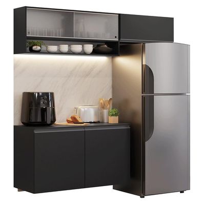 Armário De Cozinha Compacta 200 Cm Suspenso Preto Nice Madesa 07 Xa Preto
