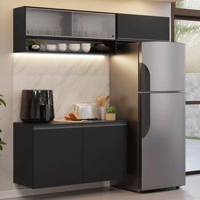Armário De Cozinha Compacta 200 Cm Suspenso Preto Nice Madesa 07 Xa Preto