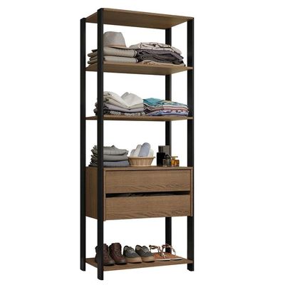 Guarda-roupa Closet Modulado Valencia 2 Gavetas 4 Prateleiras 70 Cm Madesa Rustic/preto