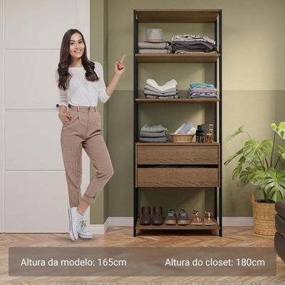 Guarda-roupa Closet Modulado Valencia 2 Gavetas 4 Prateleiras 70 Cm Madesa Rustic/preto