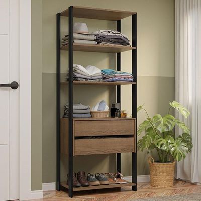 Guarda-roupa Closet Modulado Valencia 2 Gavetas 4 Prateleiras 70 Cm Madesa Rustic/preto