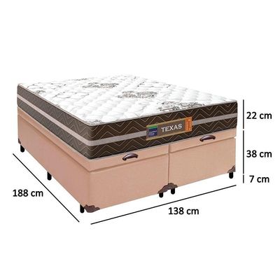 Cama Box Baú Casal Bipartido Sintético + Colchão Molas Ensacadas Texas Prime Colchões 138x188x67cm Bege