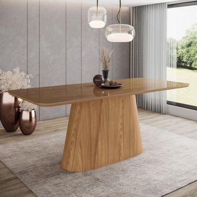 Mesa Olivia 8 Lugares Tampo 200cm C Vidro Canto Arredondado Nature