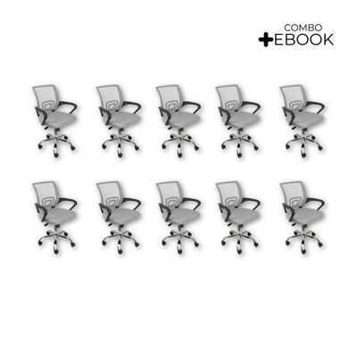 Kit 10 Cadeiras De Escritório Begonia Mesh Ergonômico Cinza