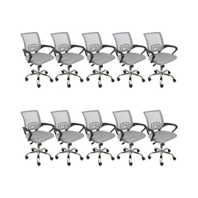 Kit 10 Cadeiras De Escritório Begonia Mesh Ergonômico Cinza