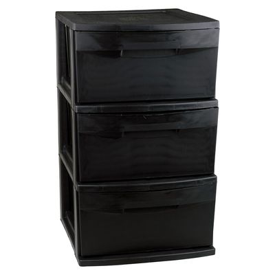 Gaveteiro de Chão Plástico São Bernardo Preto 3 Gavetas 37x32x54cm