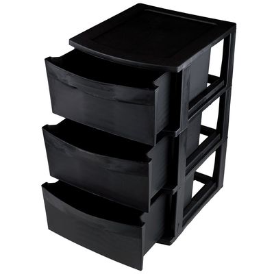 Gaveteiro de Chão Plástico São Bernardo Preto 3 Gavetas 37x32x54cm