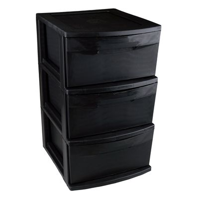 Gaveteiro de Chão Plástico São Bernardo Preto 3 Gavetas 37x32x54cm