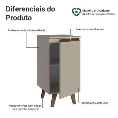 Balcão De Cozinha 40 Cm 1 Porta Com Pés Nice Madesa Crema