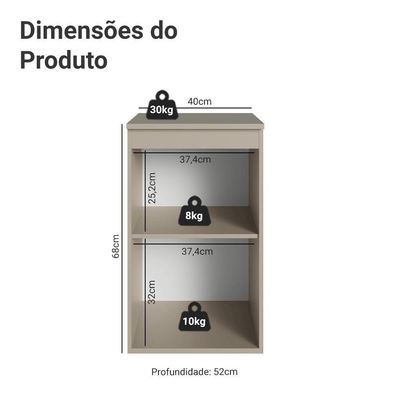 Balcão De Cozinha 40 Cm 1 Porta Suspenso Nice Madesa Crema