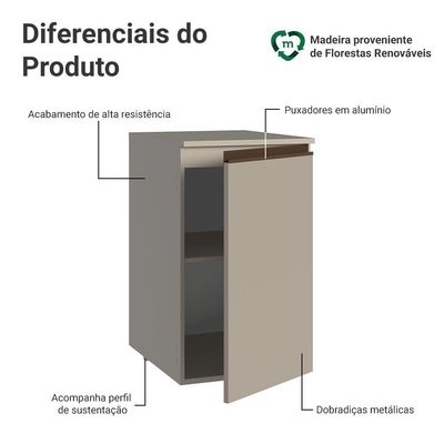 Balcão De Cozinha 40 Cm 1 Porta Suspenso Nice Madesa Crema