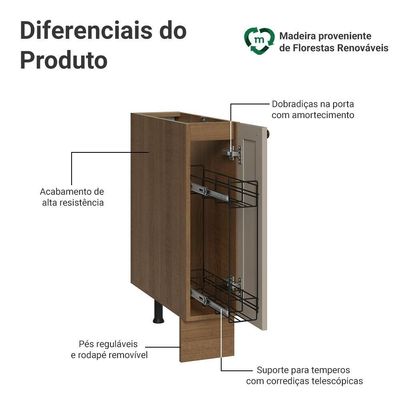 Balcão Porta-temperos 20 Cm 1 Porta (sem Tampo) Rustic-crema Vik Madesa Rustic-crema