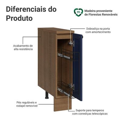 Balcão Porta-temperos 20 Cm 1 Porta Rustic/azul Vik Madesa