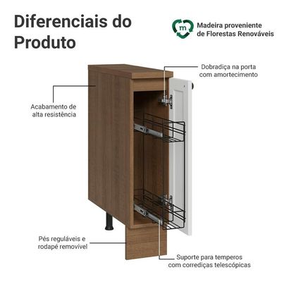 Balcão Porta-temperos 20 Cm 1 Porta Rustic/branco Vik Madesa
