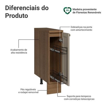 Balcão Porta-temperos 20 Cm 1 Porta (com Tampo) Rustic-crema Vik Madesa Rustic-crema