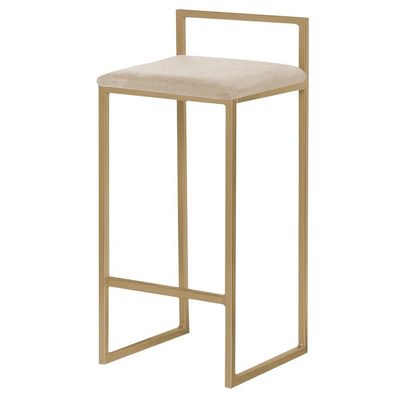 Banqueta Decorativa Selena Base Gold Veludo Bege - Gran Belo
