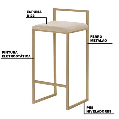 Banqueta Decorativa Selena Base Gold Veludo Bege - Gran Belo