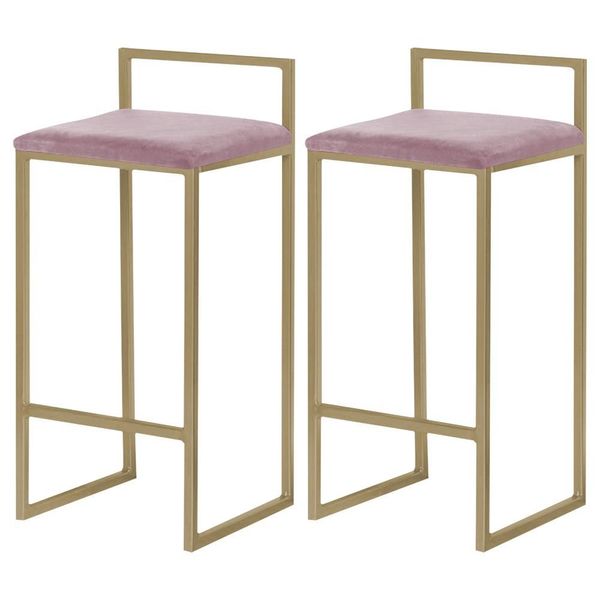 Kit 2 Banqueta Decorativa Selena Base Gold Veludo Rosê - Gran Belo