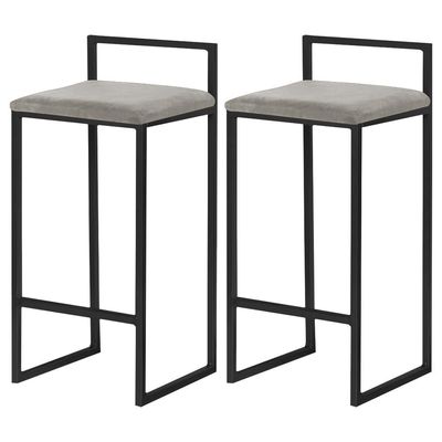 Kit 2 Banqueta Decorativa Selena Base Preta Veludo Cinza - Gran Belo