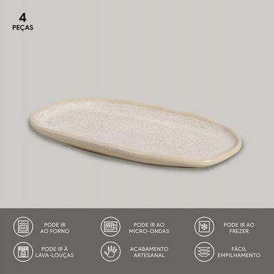 Conjunto de Travessas Ovais Pequenas Orgânico Latte 23x11cm 4 Peças Porto Brasil Off White
