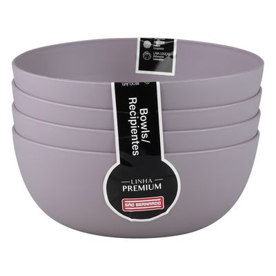 Conjunto de Bowls de Plástico São Bernardo 4 Peças Cinza 1.100ml