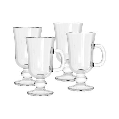 Conjunto de Canecas com 4 Peças em Vidro Cappuccino Creme CV244727 Cazza